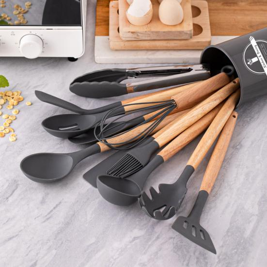 12 Pcs Silicone Kitchen Utensil Set with Wooden Handles - Image 7