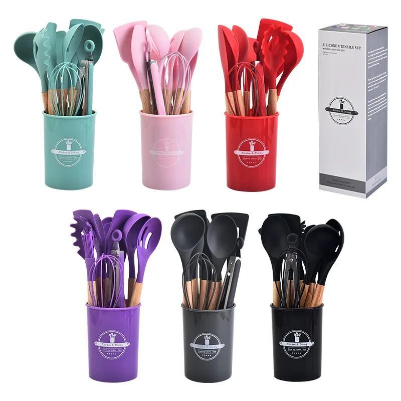 12 Pcs Silicone Kitchen Utensil Set with Wooden Handles - Image 5