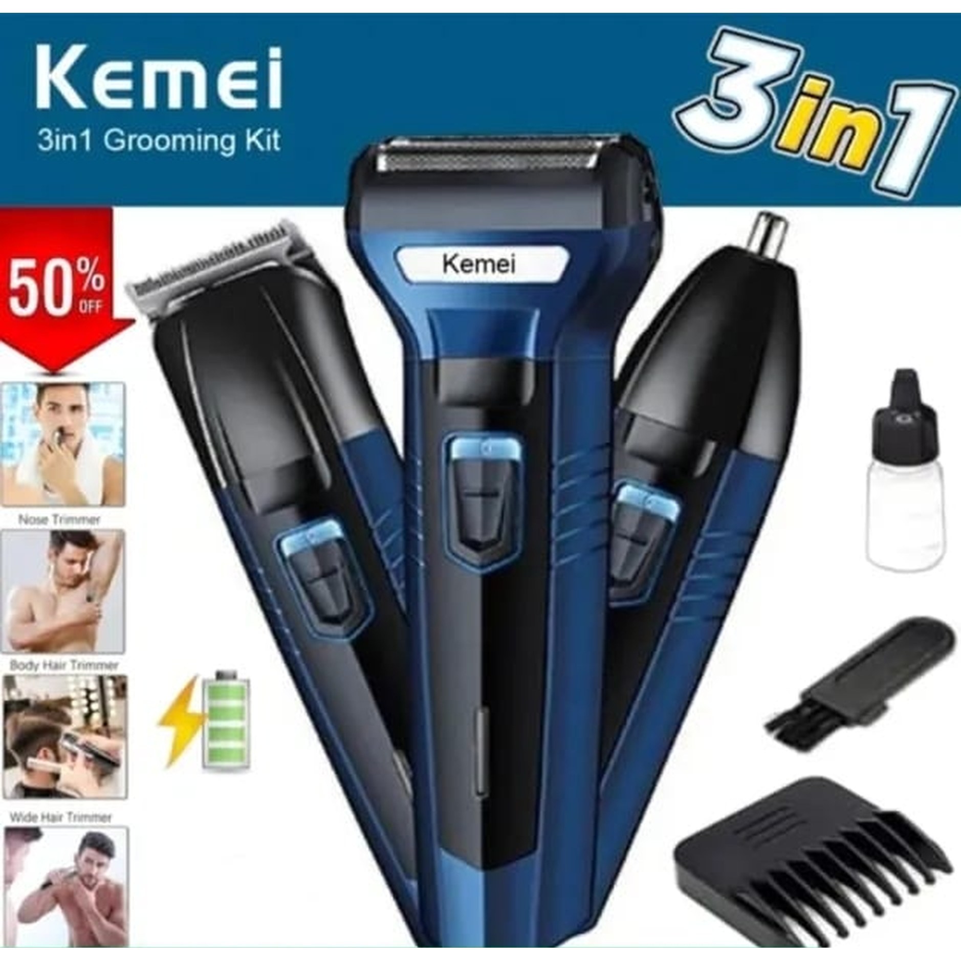 3 in 1 Rechargeable Shaver, Clipper & Beard Trimmer