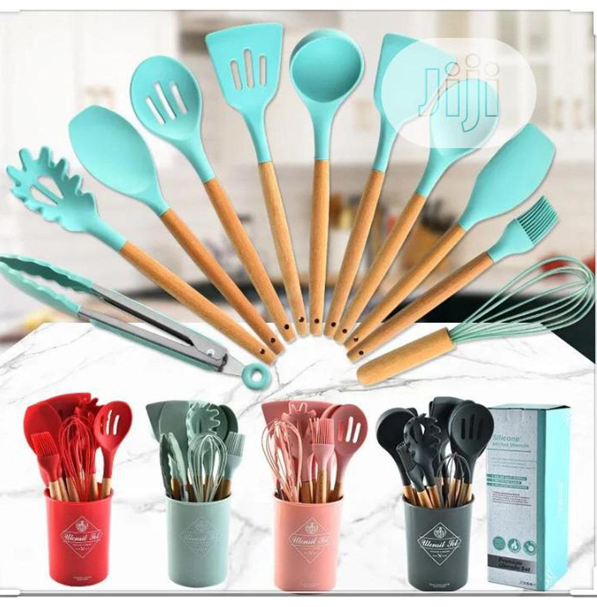 12 Pcs Silicone Kitchen Utensil Set with Wooden Handles - Image 8